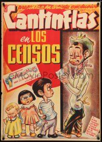 3m065 CANTINFLAS EN LOS CENSOS Mexican poster '40 wonderful art of the star with three children!