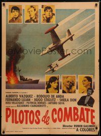 3m073 PILOTOS DE COMBATE Mexican poster '73 Ruben Galindo, cool art of jets attacking ship!