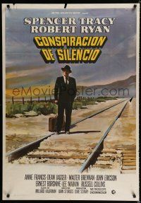 3m156 BAD DAY AT BLACK ROCK Spanish R72 cool different art of Spencer Tracy alone on train tracks!
