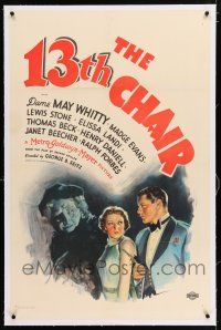 3p387 13TH CHAIR linen 1sh '37 stone litho of Dame May Whitty, who holds a seance to find a killer!