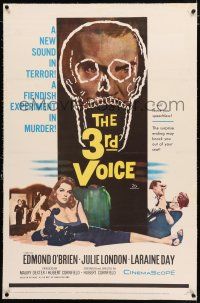 3p388 3rd VOICE linen 1sh '60 cool image of Edmund O'Brien in huge skull + sexy Julie London!