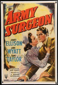 3p012 ARMY SURGEON linen 1sh '42 art of pretty nurse Jane Wyatt pleading with soldier James Ellison!