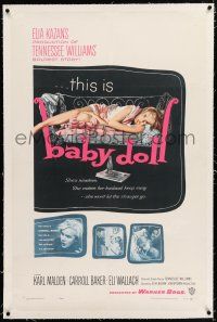 3p014 BABY DOLL linen 1sh '57 Elia Kazan, classic image of sexy troubled teen Carroll Baker!