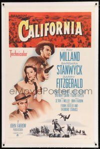 3p045 CALIFORNIA linen 1sh R58 Ray Milland, Barbara Stanwyck, Barry Fitzgerald
