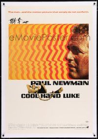 3p068 COOL HAND LUKE linen 1sh '67 Paul Newman prison escape classic, cool art by James Bama!