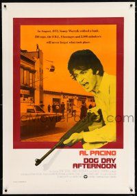 3p082 DOG DAY AFTERNOON linen int'l 1sh '75 different image of Al Pacino with gun, crime classic!