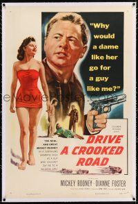 3p087 DRIVE A CROOKED ROAD linen 1sh '54 Mickey Rooney needed bad Dianne Foster & she needed money!