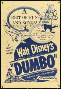 3p089 DUMBO linen 1sh R50s art from Walt Disney cartoon classic, a riot of fun and songs!