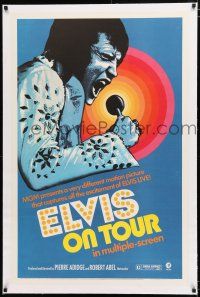 3p093 ELVIS ON TOUR linen 1sh '72 classic artwork of Elvis Presley singing into microphone!