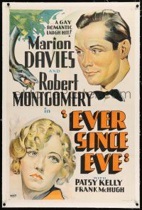 3p095 EVER SINCE EVE linen Other Company 1sh '37 art of Marion Davies, Montgomery & snake w/apple!