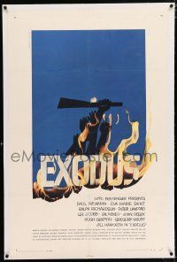 3p096 EXODUS linen 1sh '61 Otto Preminger, great artwork of arms reaching for rifle by Saul Bass!