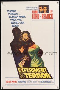 3p097 EXPERIMENT IN TERROR linen 1sh '62 Glenn Ford, Remick, more tension than the heart can bear!