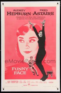 3p115 FUNNY FACE linen 1sh '57 art of Audrey Hepburn close up & full-length + Fred Astaire!