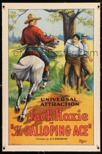3p117 GALLOPING ACE linen 1sh '24 cool stone litho of cowboy Jack Hoxie on horse tying up bad guys!