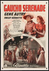 3p119 GAUCHO SERENADE linen 1sh '40 singing cowboy Gene Autry with two guns & riding on horse!