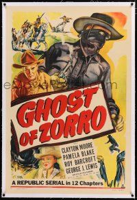 3p121 GHOST OF ZORRO linen 1sh '49 serial, Clayton Moore as the West's most famous mystery rider!