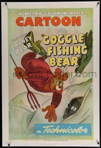 3p126 GOGGLE FISHING BEAR linen 1sh '47 art of Barney Bear with trident surprising deep sea diver!