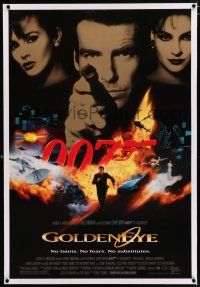 3p128 GOLDENEYE linen 1sh '95 Pierce Brosnan as James Bond, Isabella Scorupco, sexy Famke Janssen!