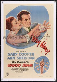 3p129 GOOD SAM linen 1sh '48 great art of Gary Cooper & sexy Ann Sheridan spilling coffee!
