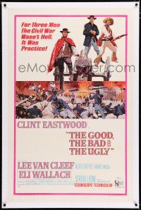 3p132 GOOD, THE BAD & THE UGLY linen 1sh '68 Clint Eastwood, Lee Van Cleef, Wallach, Leone classic!