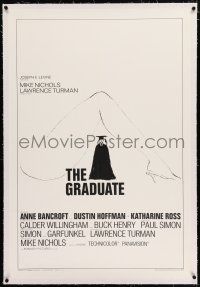 3p133 GRADUATE linen pre-Awards B 1sh '68 classic art of Dustin Hoffman & Anne Bancroft's sexy leg!