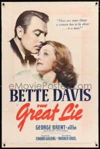 3p136 GREAT LIE linen 1sh '41 Bette Davis, George Brent, some things a woman has to lie about!