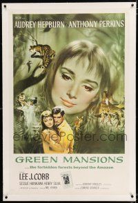 3p141 GREEN MANSIONS linen int'l 1sh '59 art of Audrey Hepburn & Anthony Perkins by Joseph Smith!