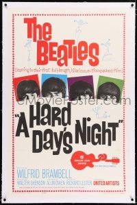 3p145 HARD DAY'S NIGHT linen 1sh '64 The Beatles in their first hilarious film, rock & roll classic!
