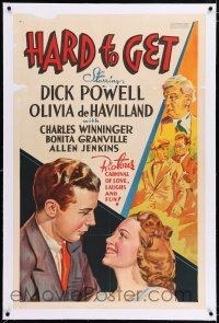 3p146 HARD TO GET linen Other Company 1sh '38 Dick Powell, Olivia de Havilland, different art!