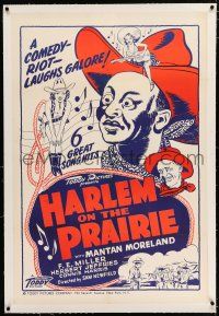 3p147 HARLEM ON THE PRAIRIE linen 1sh R48 black cowboys Mantan Moreland & Herb Jeffries, cool art!