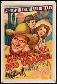 3p154 HEART OF THE RIO GRANDE linen 1sh '42 Gene Autry sings Deep in the Heart of Texas, cool art!