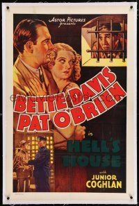 3p157 HELL'S HOUSE linen 1sh R30s Bette Davis top billed in movie she had a minor role in!