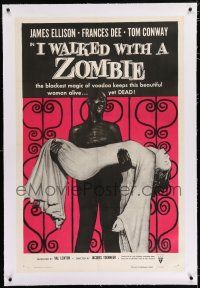 3p173 I WALKED WITH A ZOMBIE linen 1sh R56 classic Val Lewton & Jacques Tourneur voodoo horror!