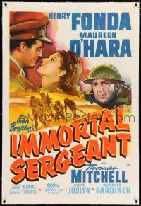 3p175 IMMORTAL SERGEANT linen 1sh '43 art of WWII soldier Henry Fonda romancing Maureen O'Hara!