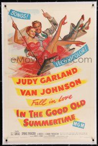 3p177 IN THE GOOD OLD SUMMERTIME linen 1sh '49 wonderful art of Judy Garland & Van Johnson swinging!