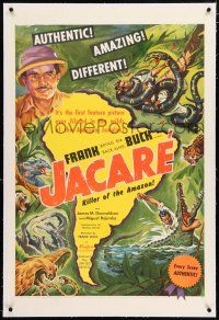3p183 JACARE linen 1sh '42 Frank Buck's first feature picture ever filmed in the wild Amazon Jungle!