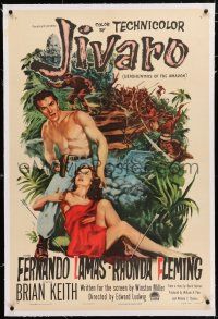 3p187 JIVARO linen 1sh '54 3-D art of sexy Rhonda Fleming & barechested Fernando Lamas!