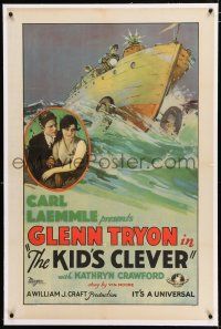 3p192 KID'S CLEVER linen 1sh '29 Glenn Tryon, stone litho art of automoboat car & young lovers!