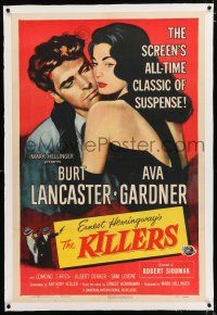3p193 KILLERS linen 1sh R56 art of Burt Lancaster & sexy Ava Gardner, from Ernest Hemingway story!