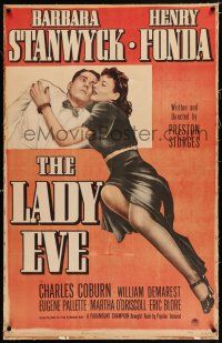 3p199 LADY EVE linen 1sh R49 Preston Sturges directed, art of Barbara Stanwyck & Henry Fonda!