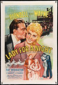 3p200 LADY FOR A NIGHT linen 1sh '41 great art of John Wayne & sexy Joan Blondell + riverboat!