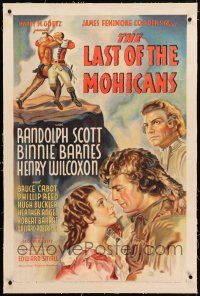 3p205 LAST OF THE MOHICANS linen 1sh '36 Randolph Scott, Binnie Barnes, James Fenimore Cooper