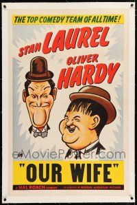 3p209 LAUREL & HARDY linen 1sh '40s the top comedy team of all time in Our Wife, great art!