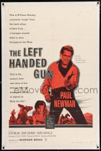 3p212 LEFT HANDED GUN linen 1sh '58 great image of Paul Newman as famous outlaw Billy the Kid!