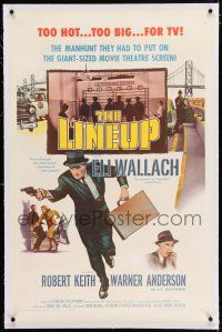 3p217 LINEUP linen 1sh '58 Don Siegel classic film noir, great image of Eli Wallach running w/ gun!
