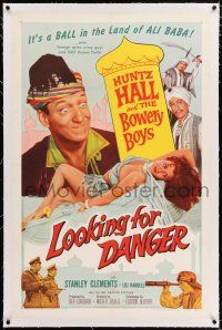 3p224 LOOKING FOR DANGER linen 1sh '57 The Bowery Boys in the land of Ali Baba w/ 1001 harem dolls!
