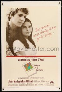 3p228 LOVE STORY linen 1sh '70 great romantic close up of Ali MacGraw & Ryan O'Neal!
