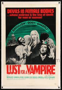 3p002 LUST FOR A VAMPIRE linen signed 1sh '71 by Yutte Stensgaard, sexy devils in female bodies!