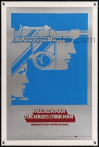 3p229 MACKINTOSH MAN linen foil teaser 1sh '73 best art of Paul Newman & Sanda in gun, John Huston!