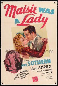 3p235 MAISIE WAS A LADY linen 1sh '41 blonde bonfire Ann Sothern is in society with Lew Ayres now!